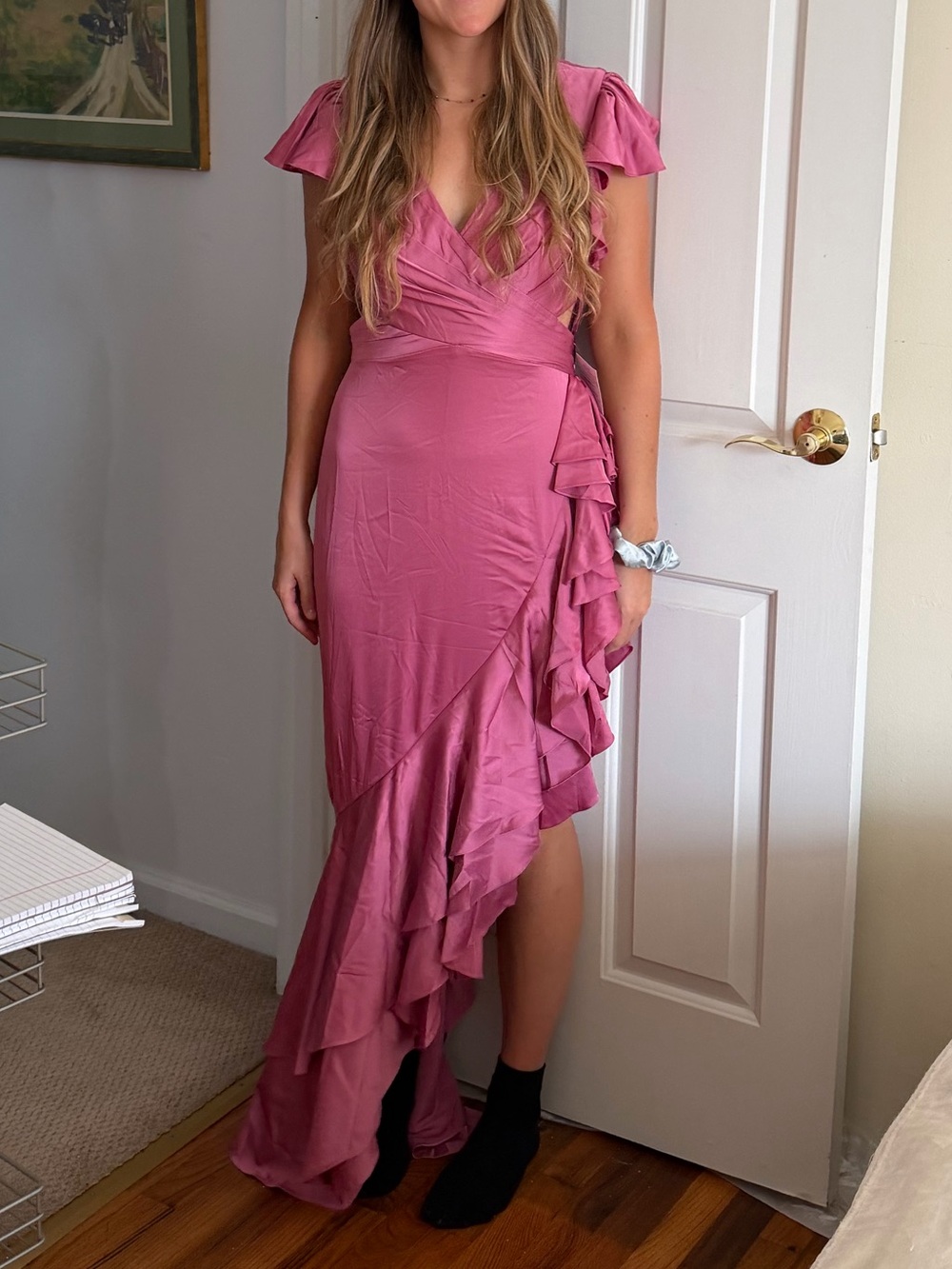 New with tags Women's Pink Ruffle Wrap Maxi Dress
